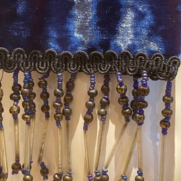 Blue Iridescent Velvet scarf with Beaded Tasels - Picture 2 of 2